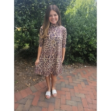 Erma's Closet Leopard Print Moc Neck Dress